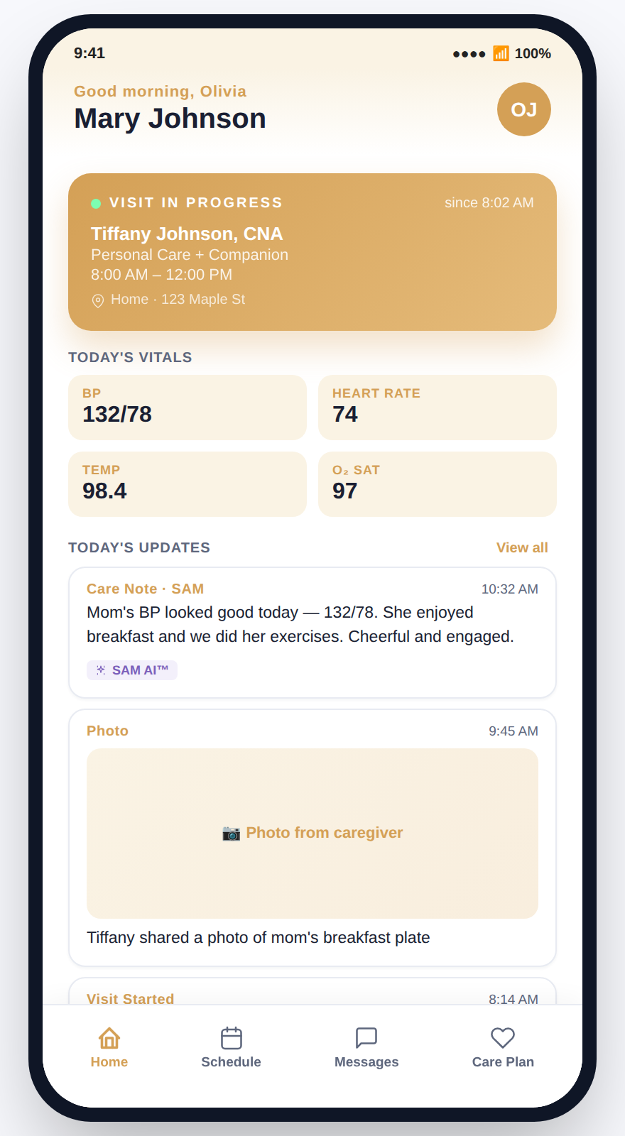 GoodCare Family Portal home screen